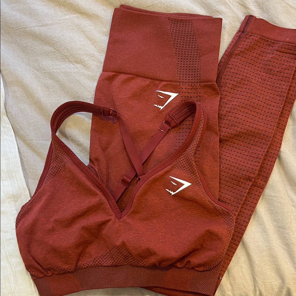 Gymshark Burgundy Sports Bra and Leggings Set